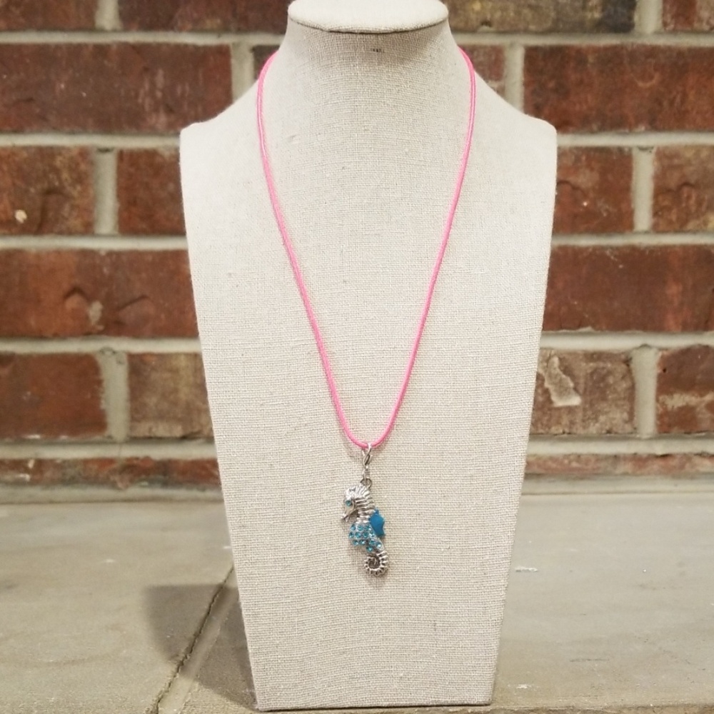 Pink Rope Seahorse Necklace